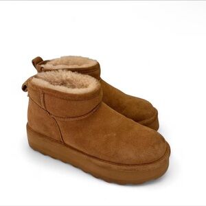 Platform BearPaw Tan Ankle Boots with Fur Lining